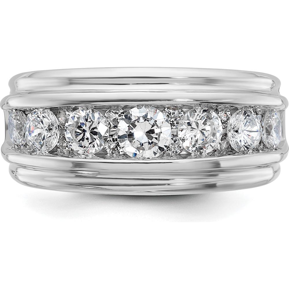 10K White Gold Men's Diamond Ring with Grooved Design and A Quality Diamonds - 2 Carats Total Diamond Weight by IBGoodman