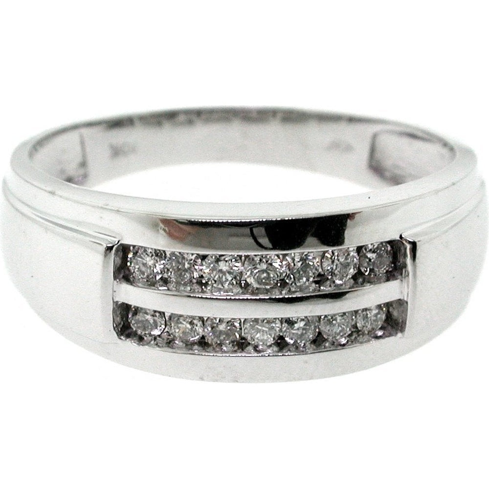10K White Gold Men's Double Row Channel Set Round Diamond Band - 0.28 Carat Total Diamond Weight by Auriventus