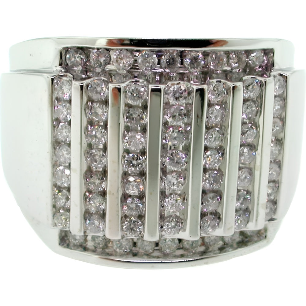 10K White Gold Men's Geometric Channel Set Band with Round Diamonds - 0.89 Carat Total Diamond Weight by Auriventus