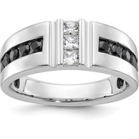 10K White Gold Men's Grooved Polished Band Ring - Rhodium Plated Finish by IBGoodman