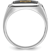 10K White Gold Men's Masonic Ring with Black Onyx and Enamel - 12x10mm Cushion Cut