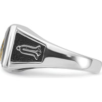 10K White Gold Men's Masonic Ring with Black Onyx and Enamel - 12x10mm Cushion Cut