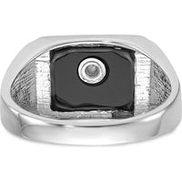 10K White Gold Men's Masonic Ring with Black Onyx and Enamel - 12x10mm Cushion Cut
