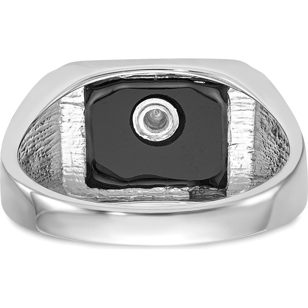 10K White Gold Men's Masonic Ring with Black Onyx and Enamel - 12x10mm Cushion Cut
