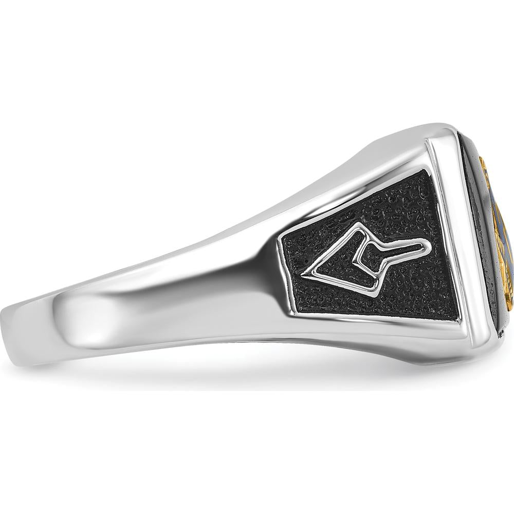 10K White Gold Men's Masonic Ring with Black Onyx and Enamel - 12x10mm Cushion Cut