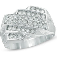 10K White Gold Men's Multi-Row Pavé Set Round Diamond Ring - 1.10 Carat Total Diamond Weight by Auriventus