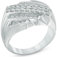 10K White Gold Men's Multi-Row Pavé Set Round Diamond Ring - 1.10 Carat Total Diamond Weight by Auriventus
