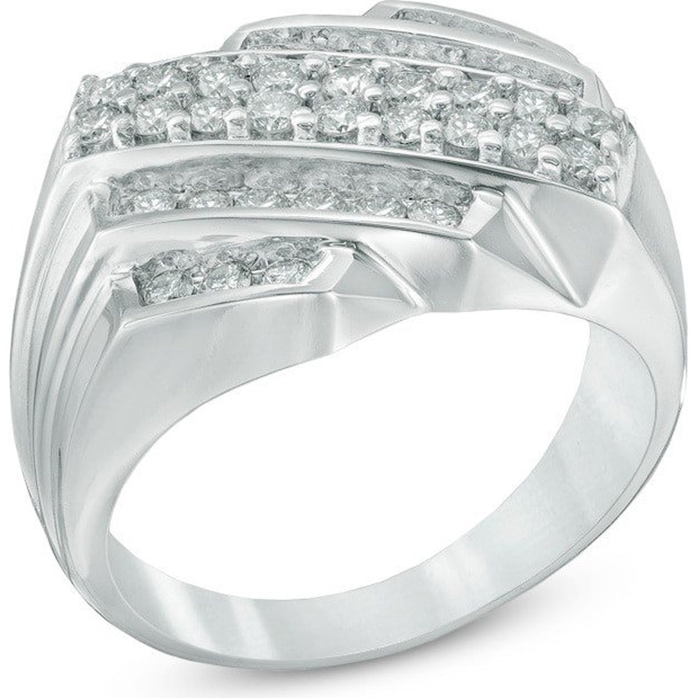 10K White Gold Men's Multi-Row Pavé Set Round Diamond Ring - 1.10 Carat Total Diamond Weight by Auriventus