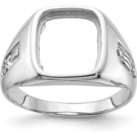 10K White Gold Men's Polished and Grooved Masonic Ring Mounting with Tapered Band