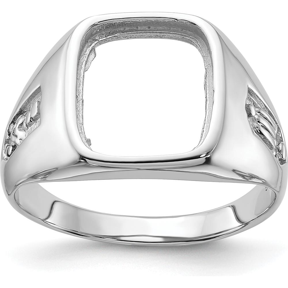 10K White Gold Men's Polished and Grooved Masonic Ring Mounting with Tapered Band