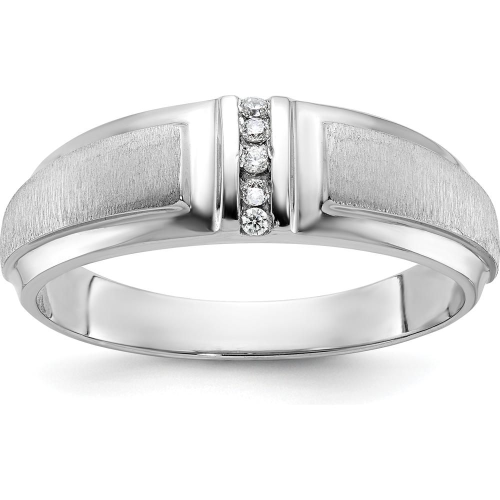 10K White Gold Men's Polished and Satin Band Ring with 3 Round Diamonds - 1/20 Carat Total Diamond Weight by IBGoodman