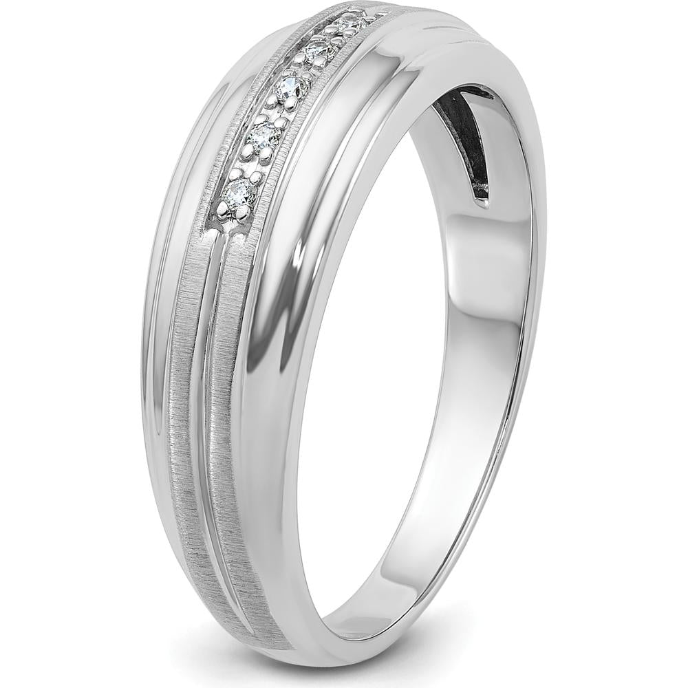 10K White Gold Men's Polished Satin 5-Stone Diamond Ring - 0.01 Carats Total Diamond Weight by IBGoodman