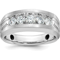10K White Gold Men's Polished Satin and Grooved 5-Stone Diamond Ring - 1.0 Carats Total Diamond Weight by IBGoodman