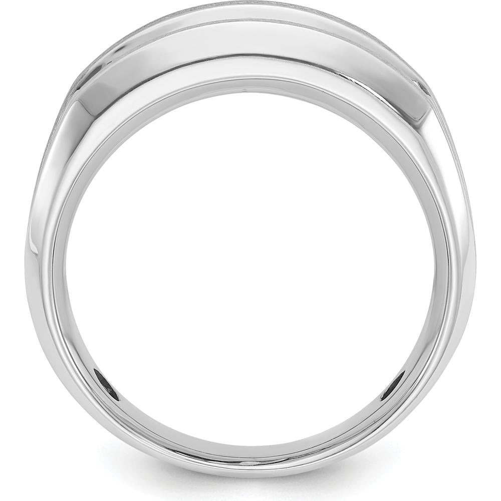 10K White Gold Men's Polished Satin and Grooved 5-Stone Diamond Ring - 1.0 Carats Total Diamond Weight by IBGoodman