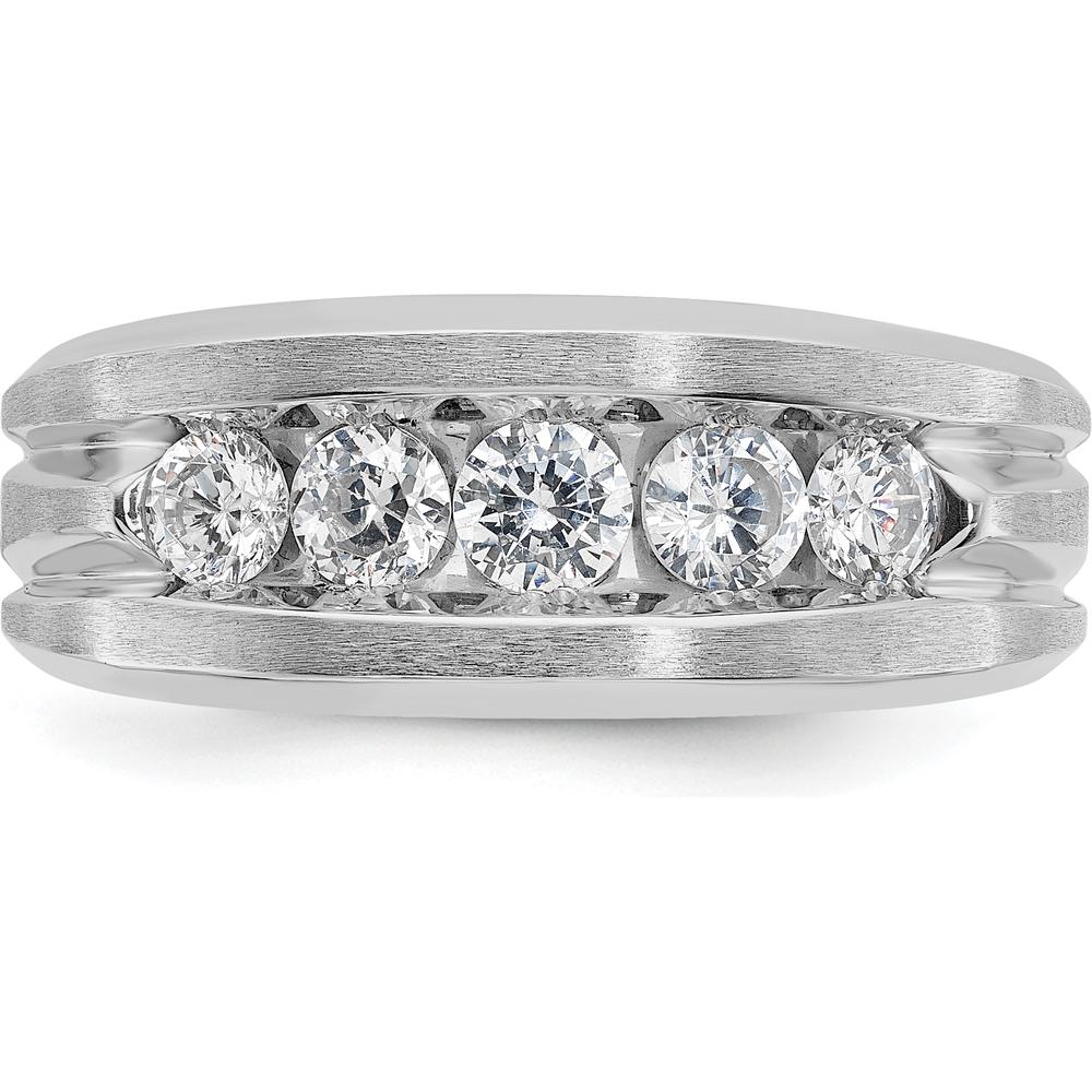 10K White Gold Men's Polished Satin and Grooved 5-Stone Diamond Ring - 1.0 Carats Total Diamond Weight by IBGoodman
