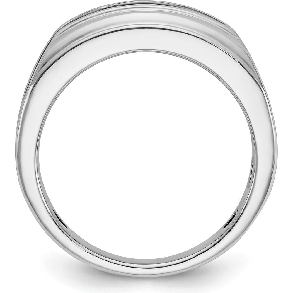 10K White Gold Men's Polished Satin and Grooved 5-Stone Ring Mounting by IBGoodman