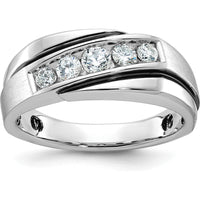 10K White Gold Men's Polished Satin and Grooved Band Ring - Timeless Elegance and Sophistication by IBGoodman