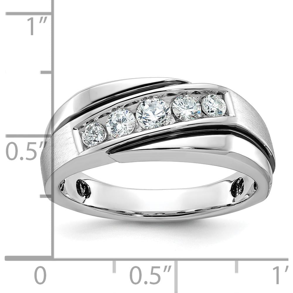 10K White Gold Men's Polished Satin and Grooved Band Ring - Timeless Elegance and Sophistication by IBGoodman