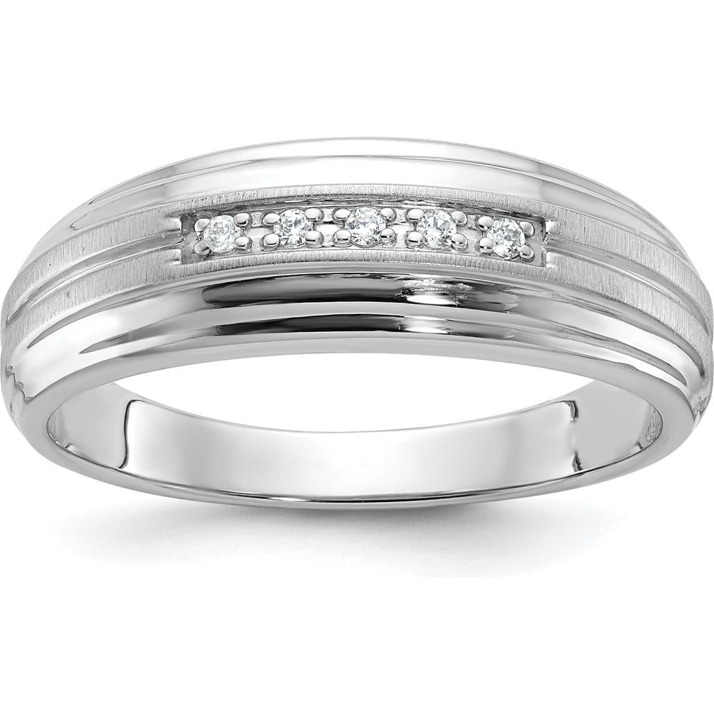 10K White Gold Men's Polished Satin and Grooved Ring with 5-Stone Mounting by IBGoodman