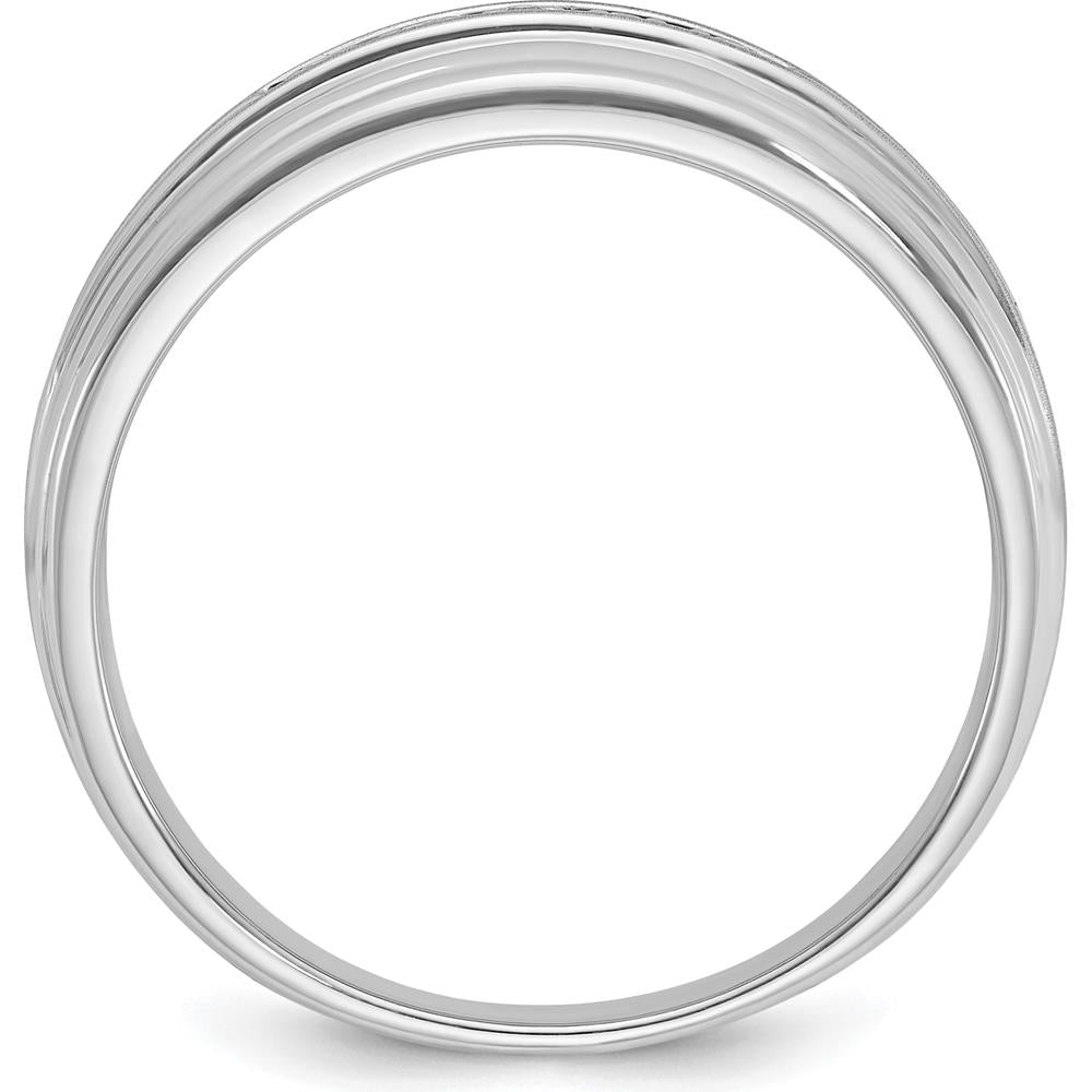 10K White Gold Men's Polished Satin and Grooved Ring with 5-Stone Mounting by IBGoodman