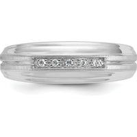 10K White Gold Men's Polished Satin and Grooved Ring with 5-Stone Mounting by IBGoodman