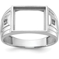 10K White Gold Men's Rectangular Ring Mounting with Polished Rhodium Finish