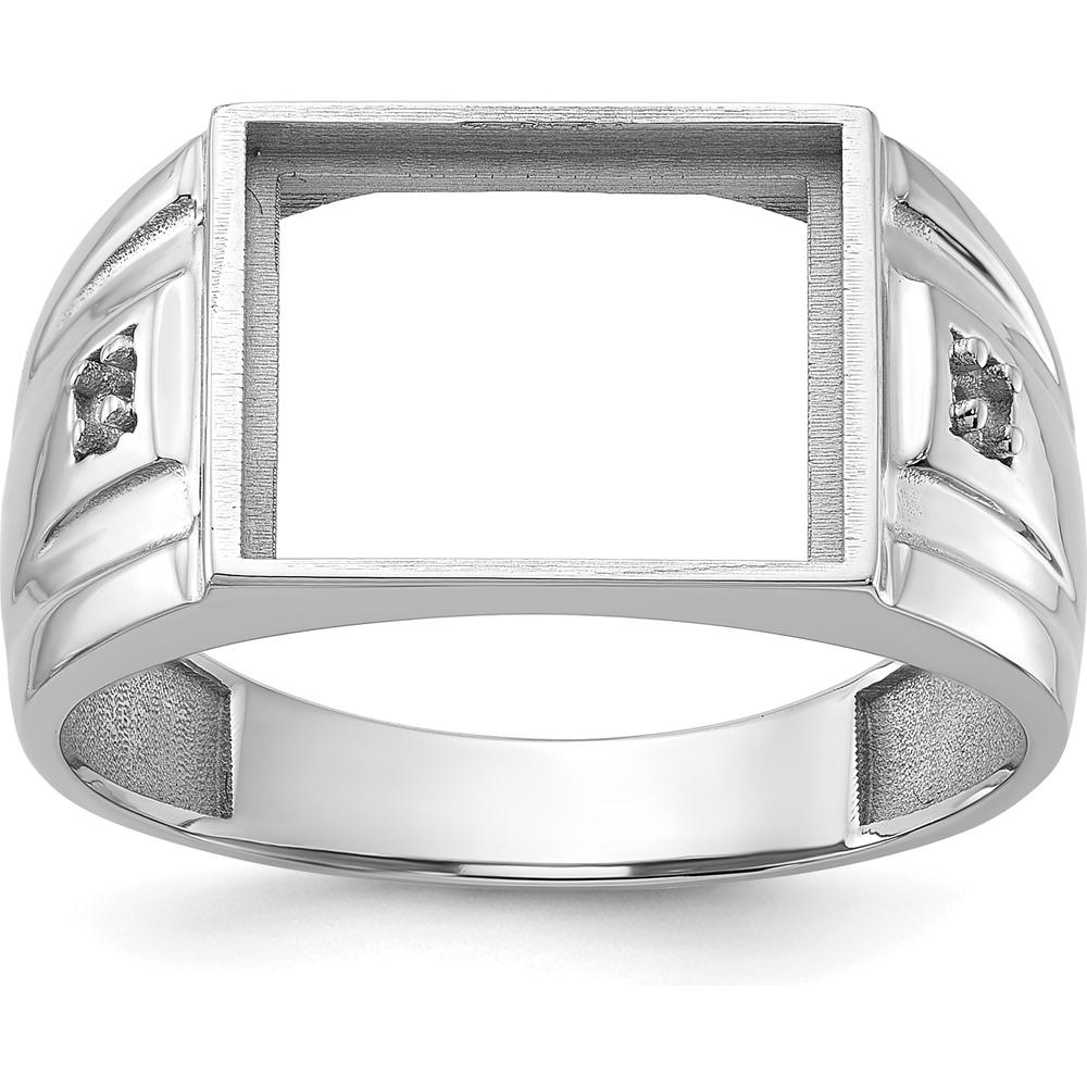 10K White Gold Men's Rectangular Ring Mounting with Polished Rhodium Finish