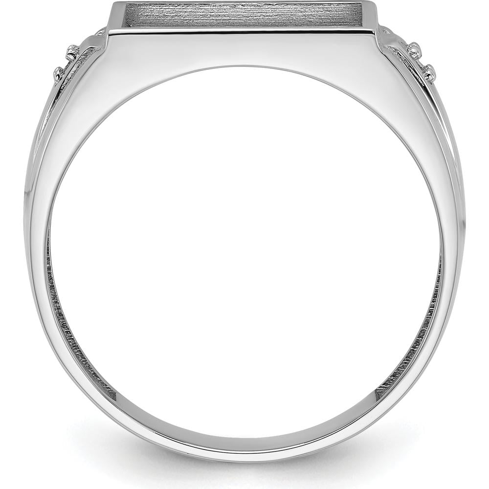 10K White Gold Men's Rectangular Ring Mounting with Polished Rhodium Finish