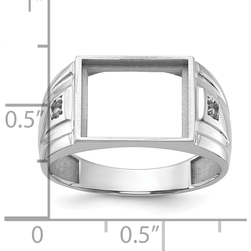 10K White Gold Men's Rectangular Ring Mounting with Polished Rhodium Finish