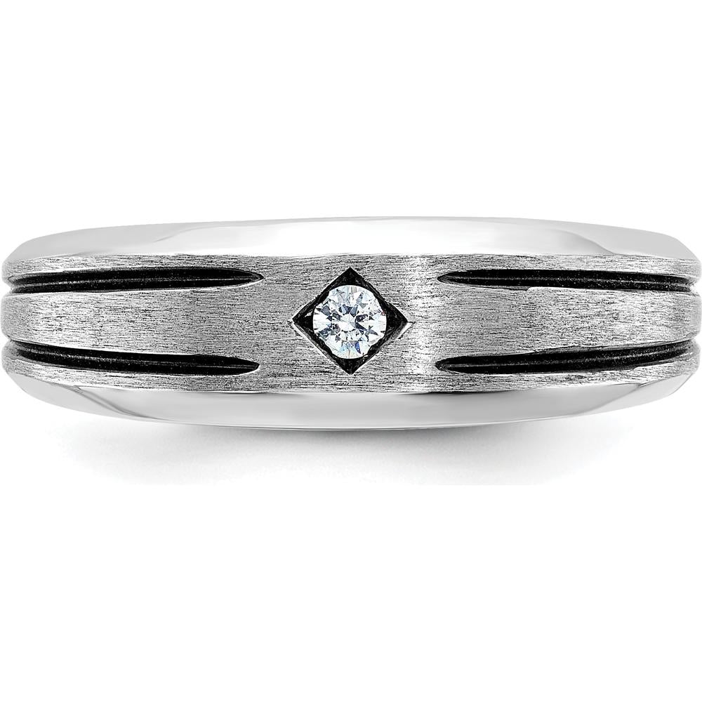 10K White Gold Men's Ring with Round Diamond - 0.05 Carats Diamond Weight by IBGoodman