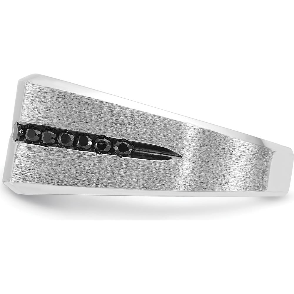 10K White Gold Men's Ring with Round Diamond Center and Black Diamond Accents by IBGoodman