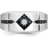 10K White Gold Men's Ring with Round Diamond Center and Black Diamond Accents by IBGoodman