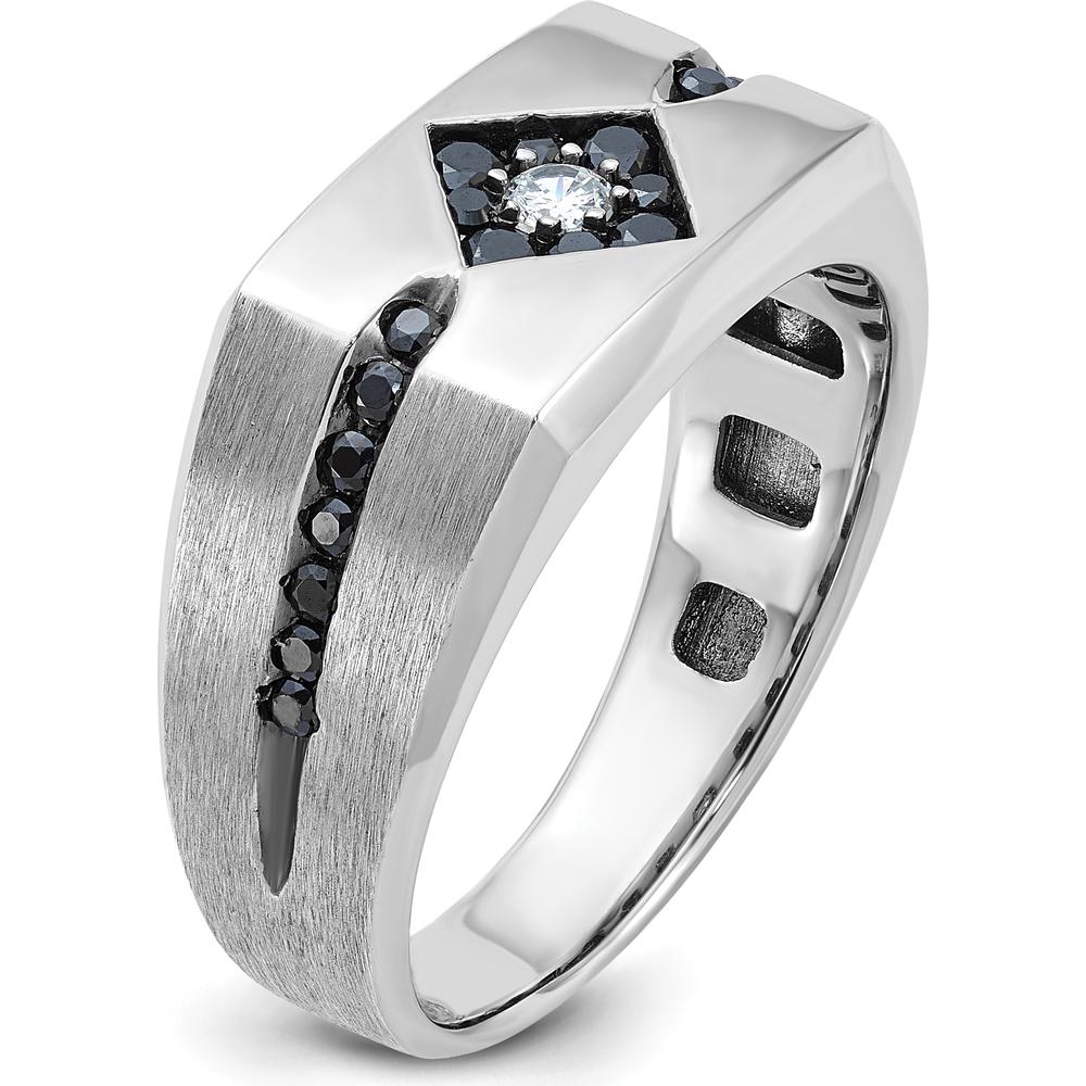 10K White Gold Men's Ring with Round Diamond Center and Black Diamond Accents by IBGoodman