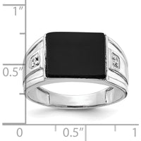 10K White Gold Men's Ring with Round Diamonds and Cushion-Cut Black Onyx - Rhodium Plated