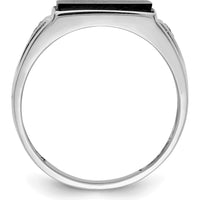 10K White Gold Men's Ring with Round Diamonds and Cushion-Cut Black Onyx - Rhodium Plated