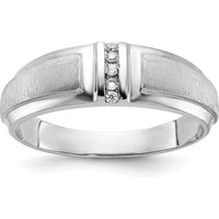 10K White Gold Men's Three-Stone Polished and Satin Band Ring with Rhodium Plating by IBGoodman