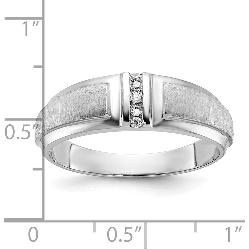 10K White Gold Men's Three-Stone Polished and Satin Band Ring with Rhodium Plating by IBGoodman
