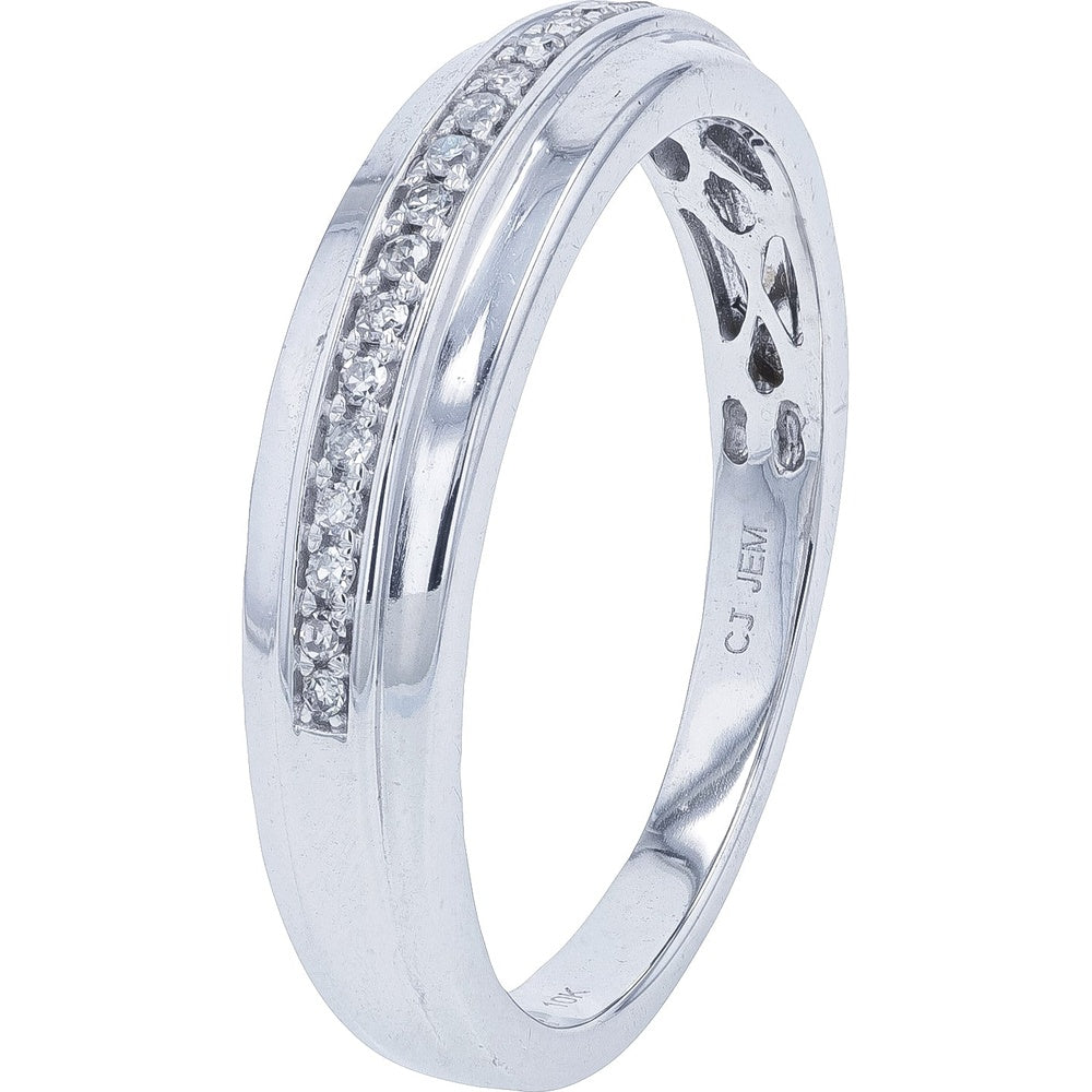 10K White Gold Men's Wedding Band with Channel-Set Round Diamonds - 0.10 Carat Total Diamond Weight