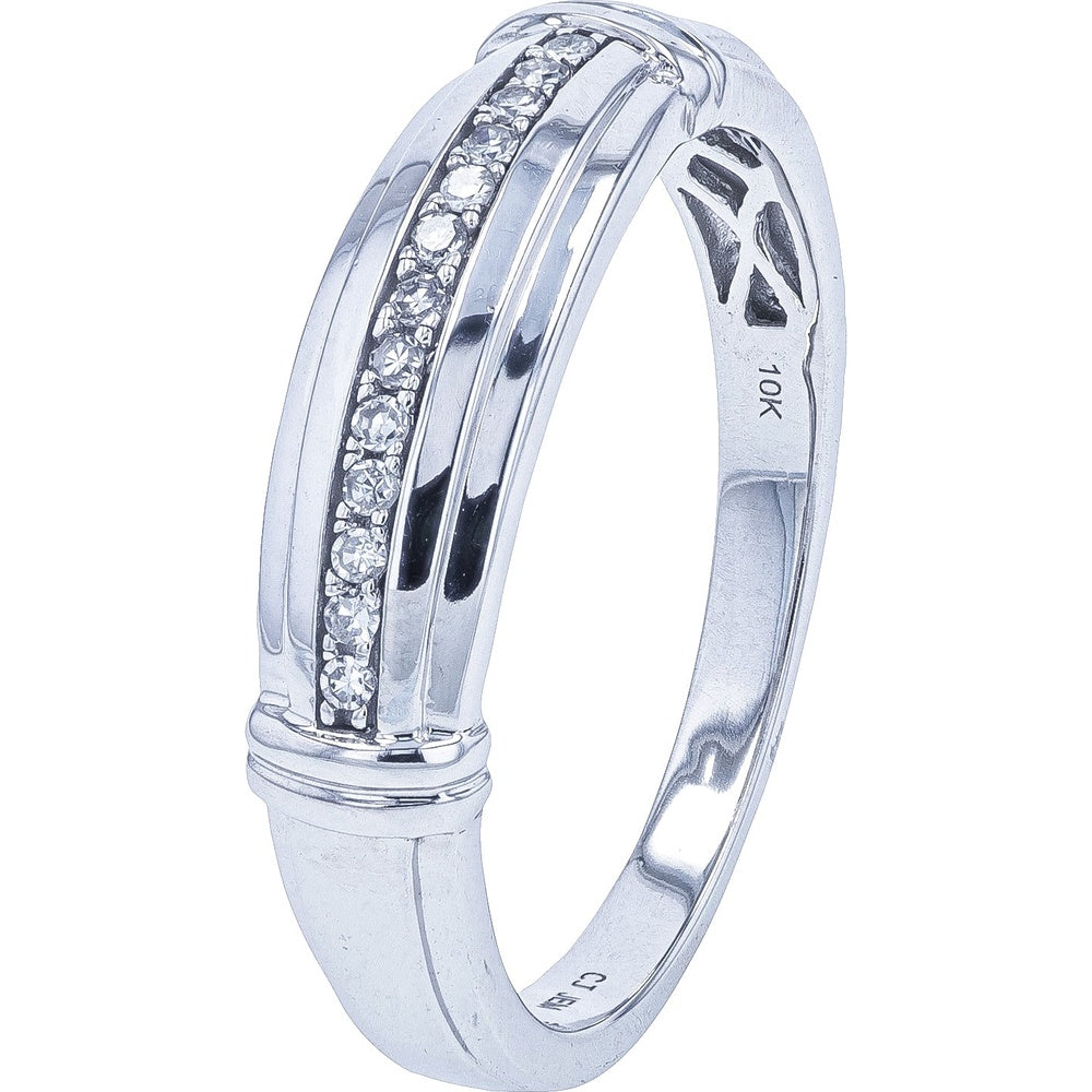 10K White Gold Men's Wedding Band with Channel-Set Round Diamonds - 0.10 Carat Total Diamond Weight