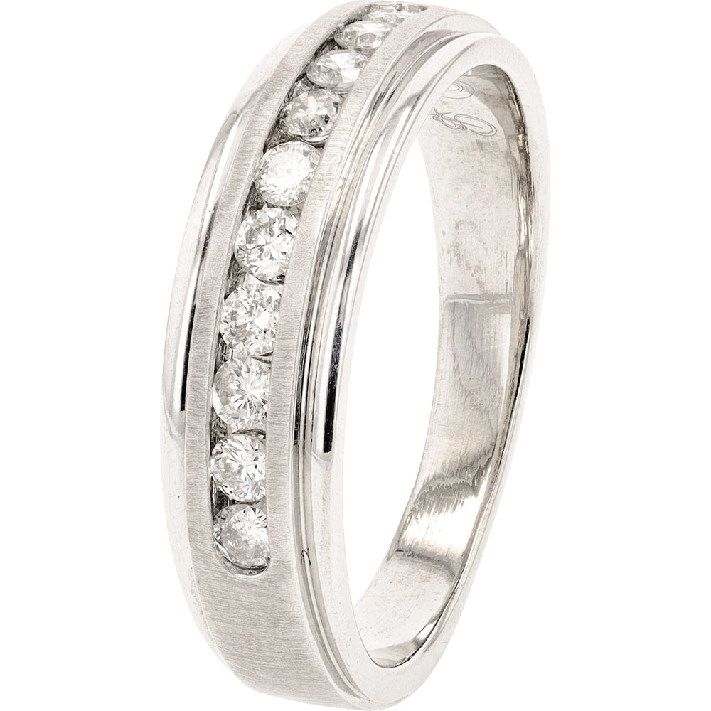 10K White Gold Men's Wedding Band with Channel-Set Round Diamonds - 0.50 Carat Total Diamond Weight