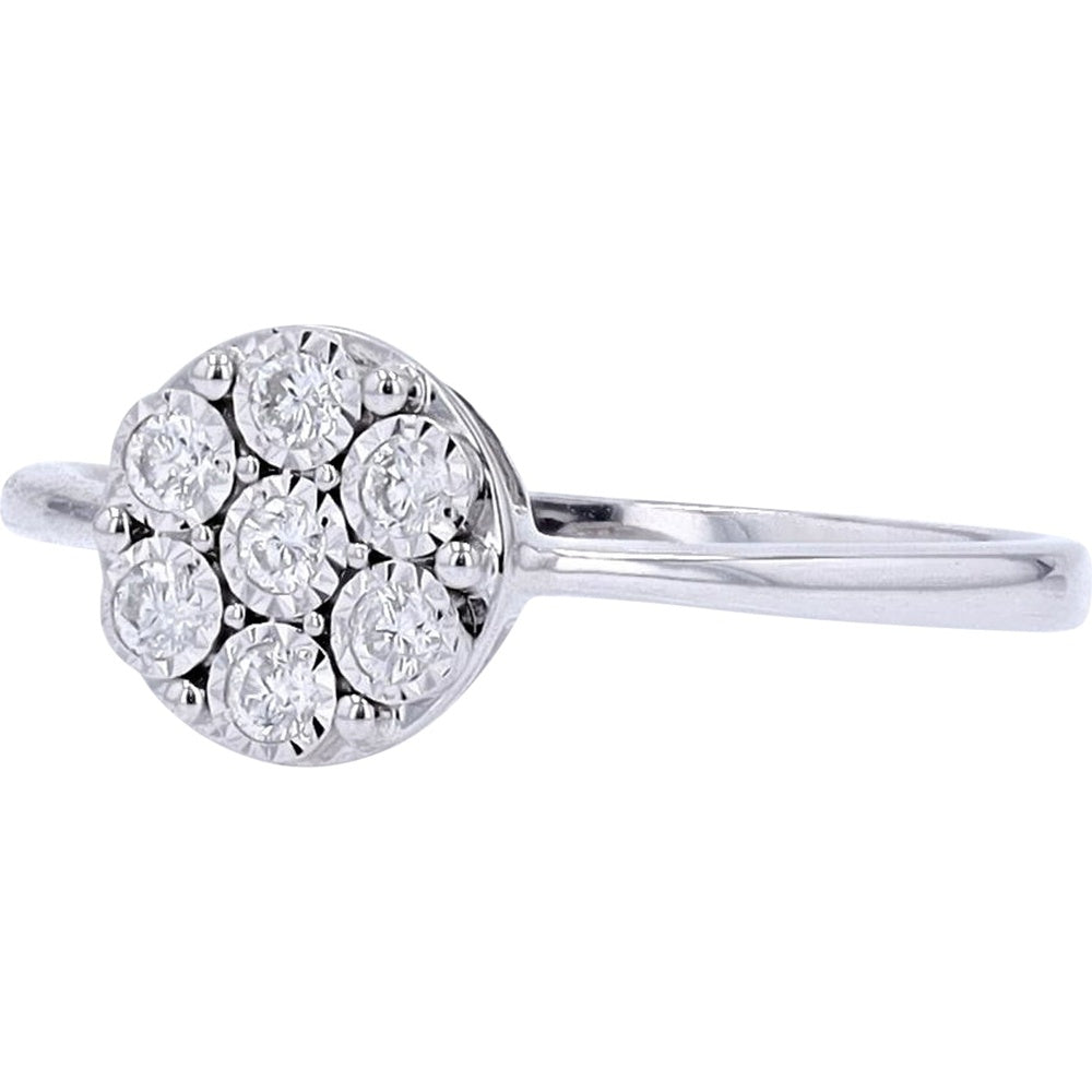 10K White Gold Miracle Set Round Diamond Cluster Ring - 0.16 Carat Total Diamond Weight