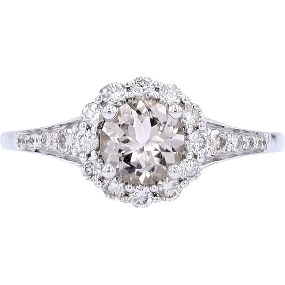 10K White Gold Morganite and Diamond Halo Ring - 2/3 Carat Total Gemstone Weight, 0.34 Carat Total Diamond Weight