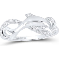 10K White Gold Motif Dolphin Ring with Bead-Set Round Diamonds - 0.05 Carat Total Diamond Weight