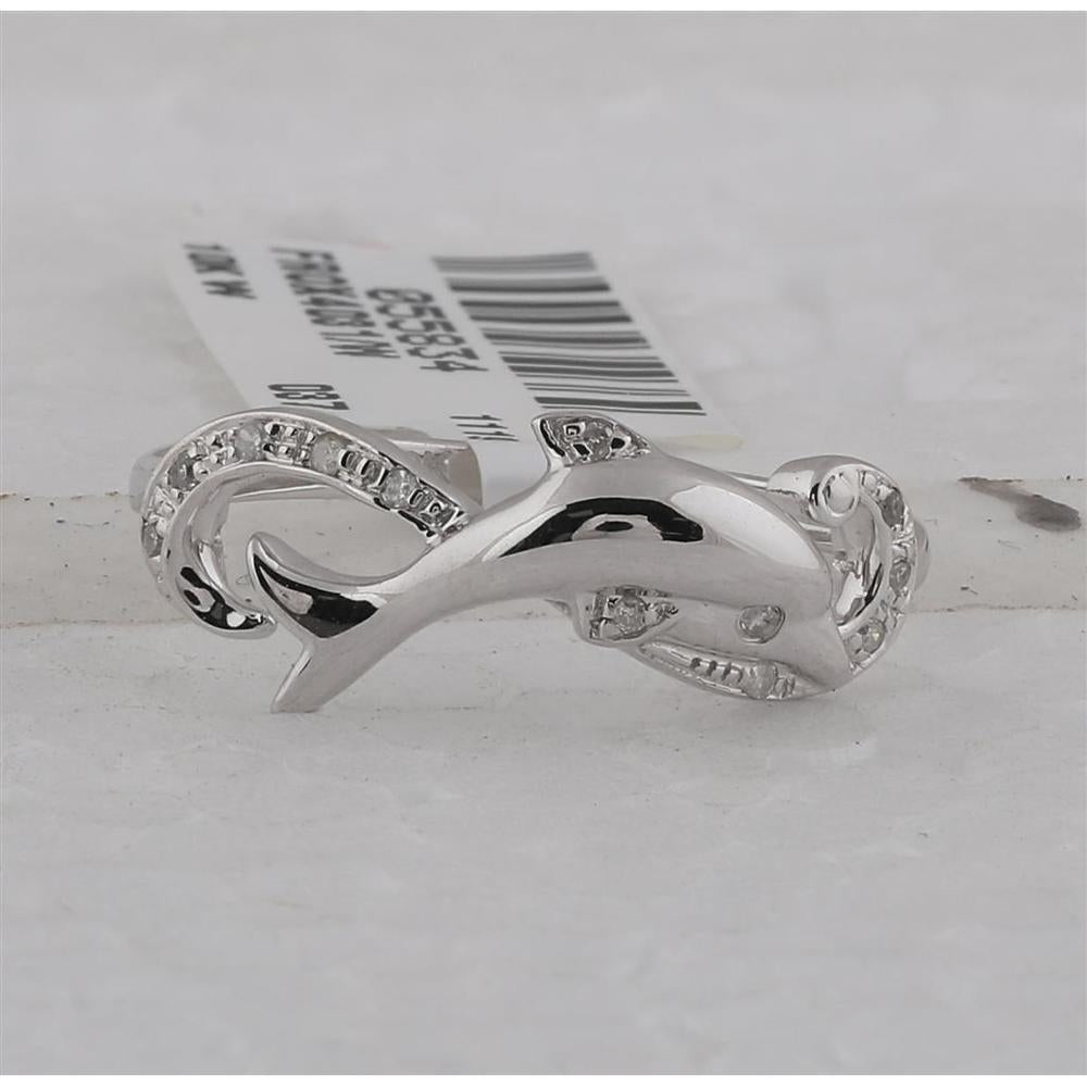 10K White Gold Motif Dolphin Ring with Bead-Set Round Diamonds - 0.05 Carat Total Diamond Weight