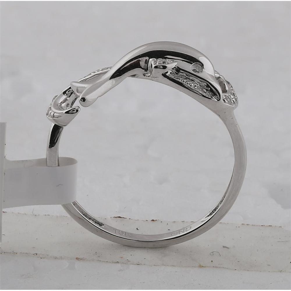 10K White Gold Motif Dolphin Ring with Bead-Set Round Diamonds - 0.05 Carat Total Diamond Weight
