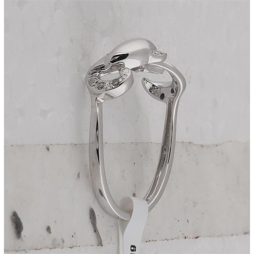 10K White Gold Motif Dolphin Ring with Bead-Set Round Diamonds - 0.05 Carat Total Diamond Weight