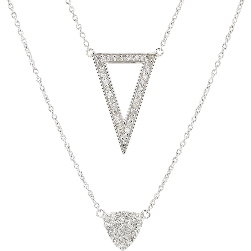 10K White Gold Multi-Layered Geometric Necklace with Pavé Set Round Diamonds - 0.31 Carat Total Diamond Weight