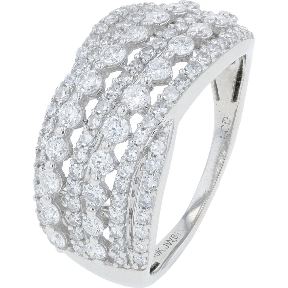 10K White Gold Multi-Row Openwork Band with Round Lab Grown Diamonds - 1.00 Carat Total Diamond Weight