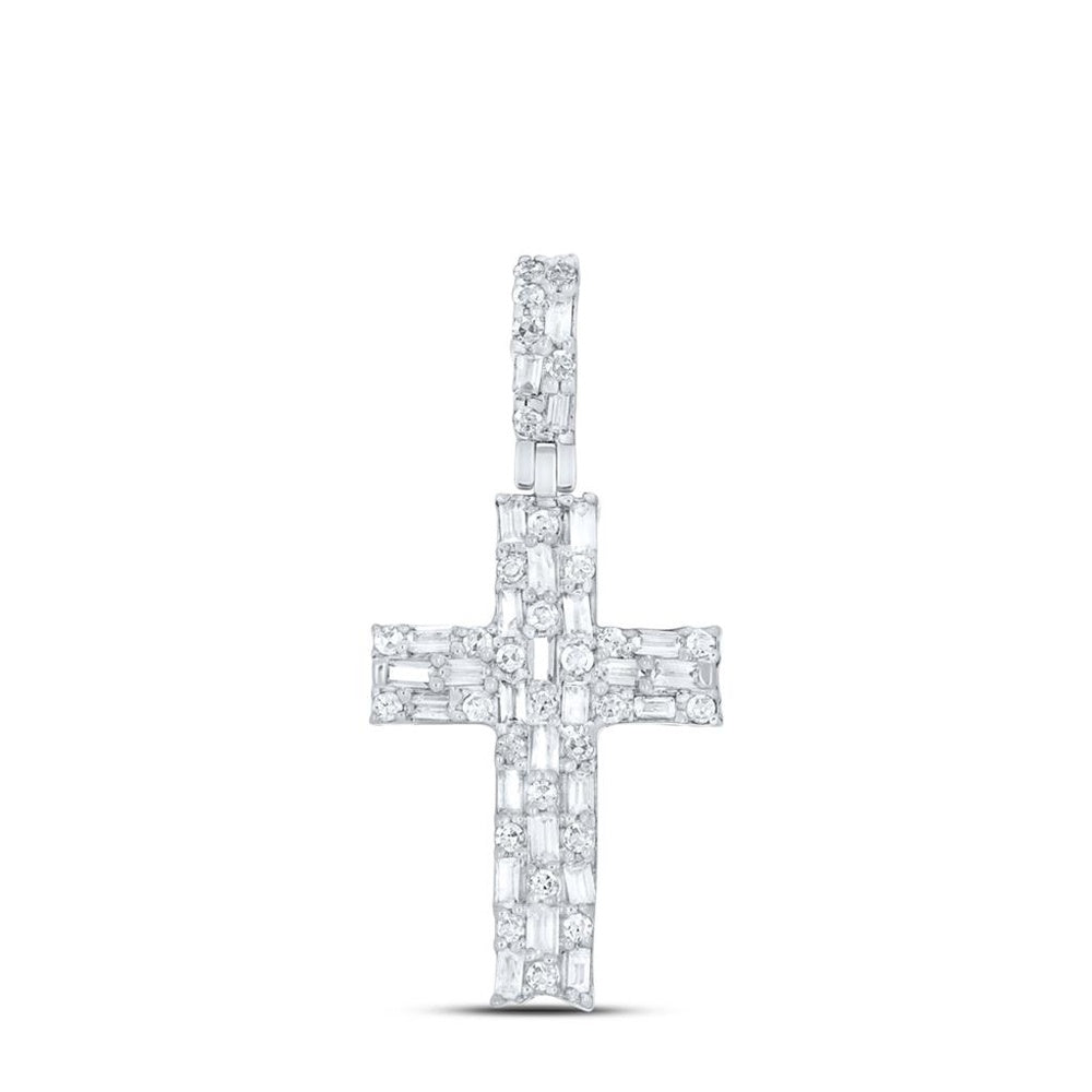 10K White Gold Natural Diamond Cross Pendant - 5/8 Carat Total Diamond Weight