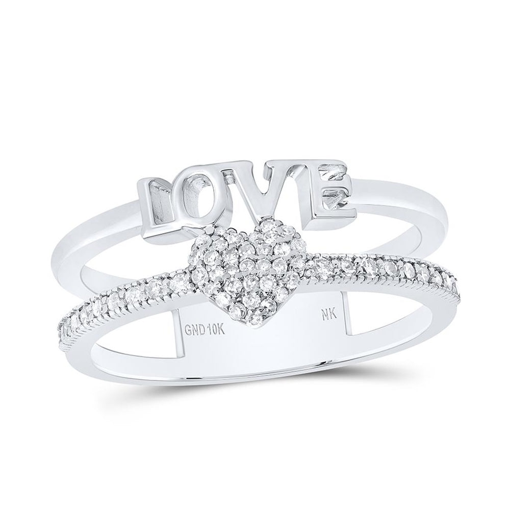 10K White Gold Natural Diamond Heart Love Ring - 1/5 Carat Total Diamond Weight